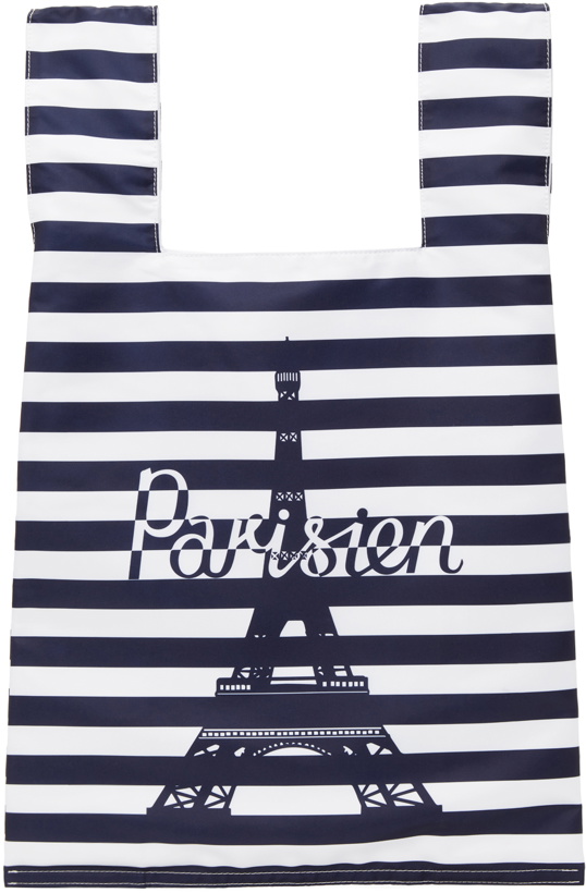 Photo: Maison Kitsuné Navy & White Striped 'Parisien' Tower Tote