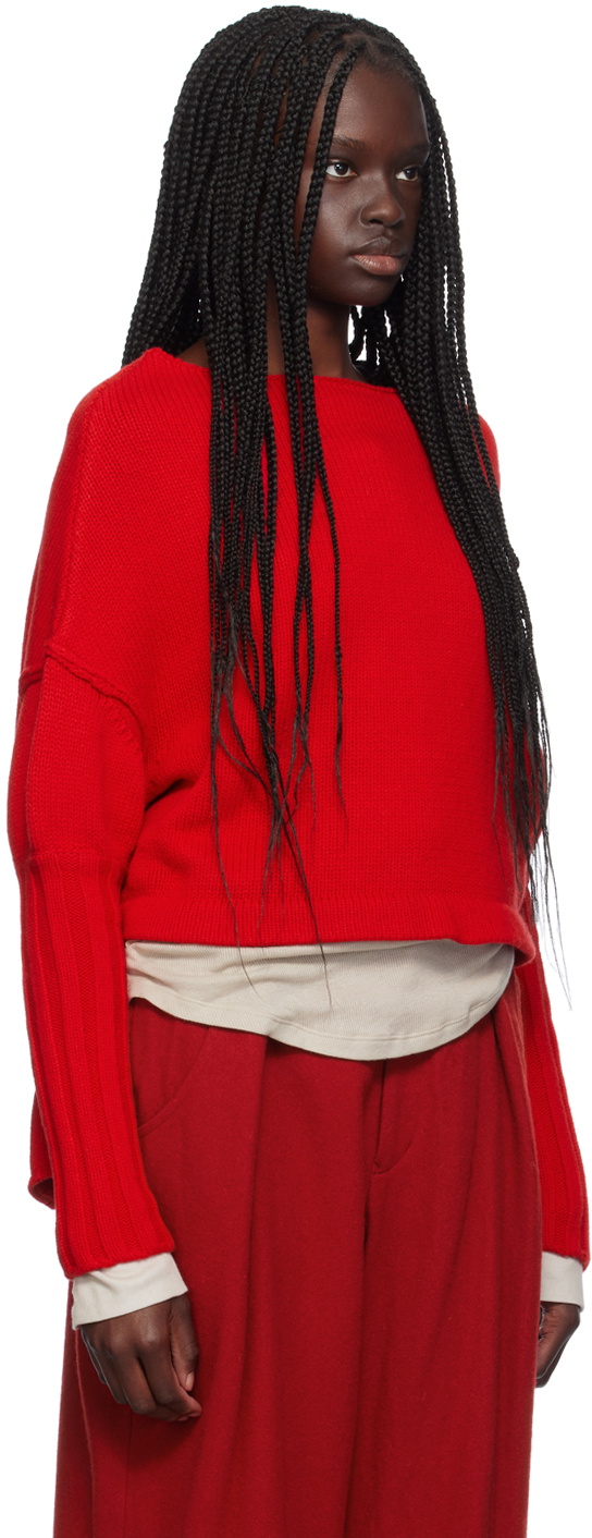 YOHJI YAMAMOTO Red R-Cap Sleeve Sweater