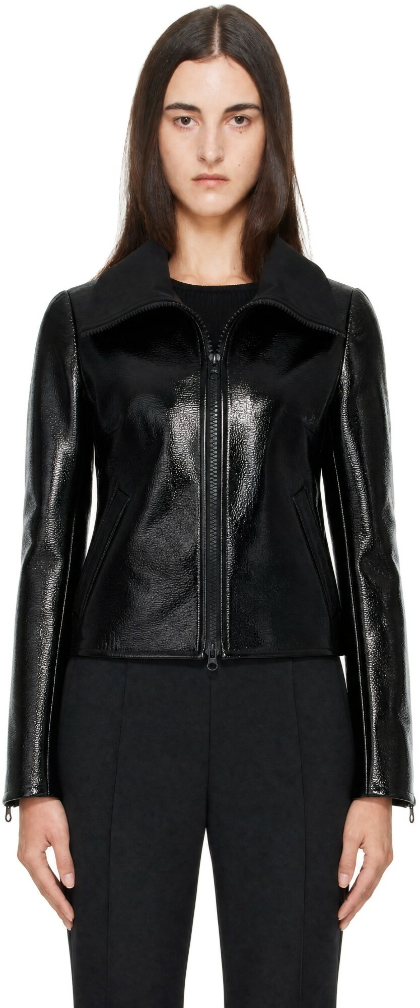 Courrèges Black High Collar Croc-Embossed Vinyl Jacket