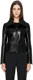 Courrèges Black High Collar Croc-Embossed Vinyl Jacket