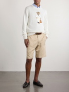 Ralph Lauren Purple label - Polo Bear Logo-Appliquéd Leather-Trimmed Knitted Silk and Linen-Blend Sweater - Neutrals