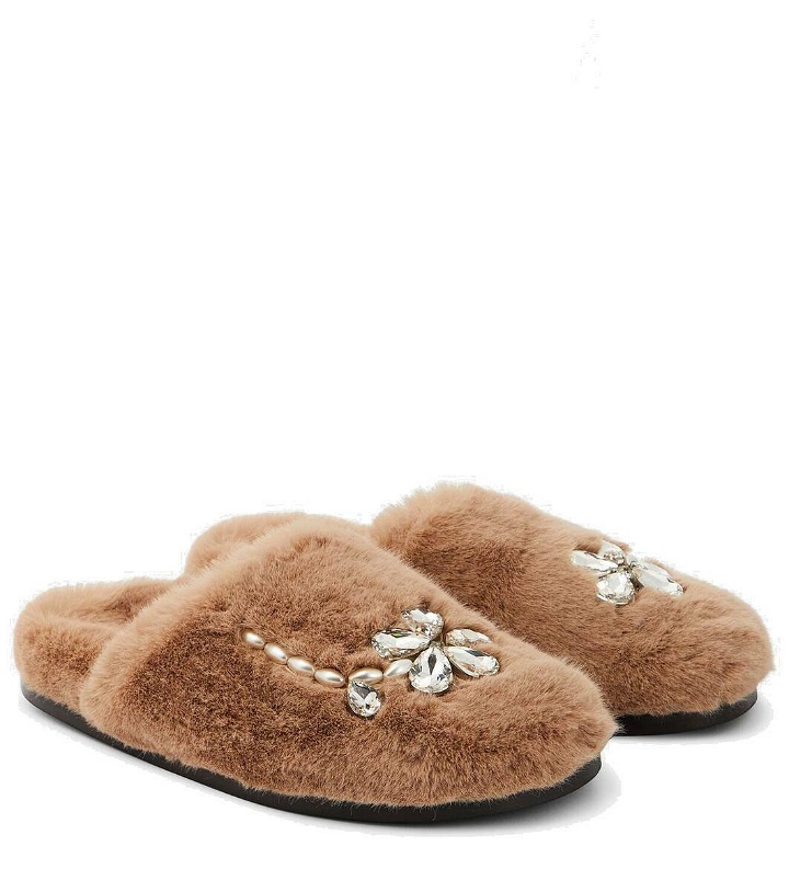 Photo: Simone Rocha Embellished faux fur slippers