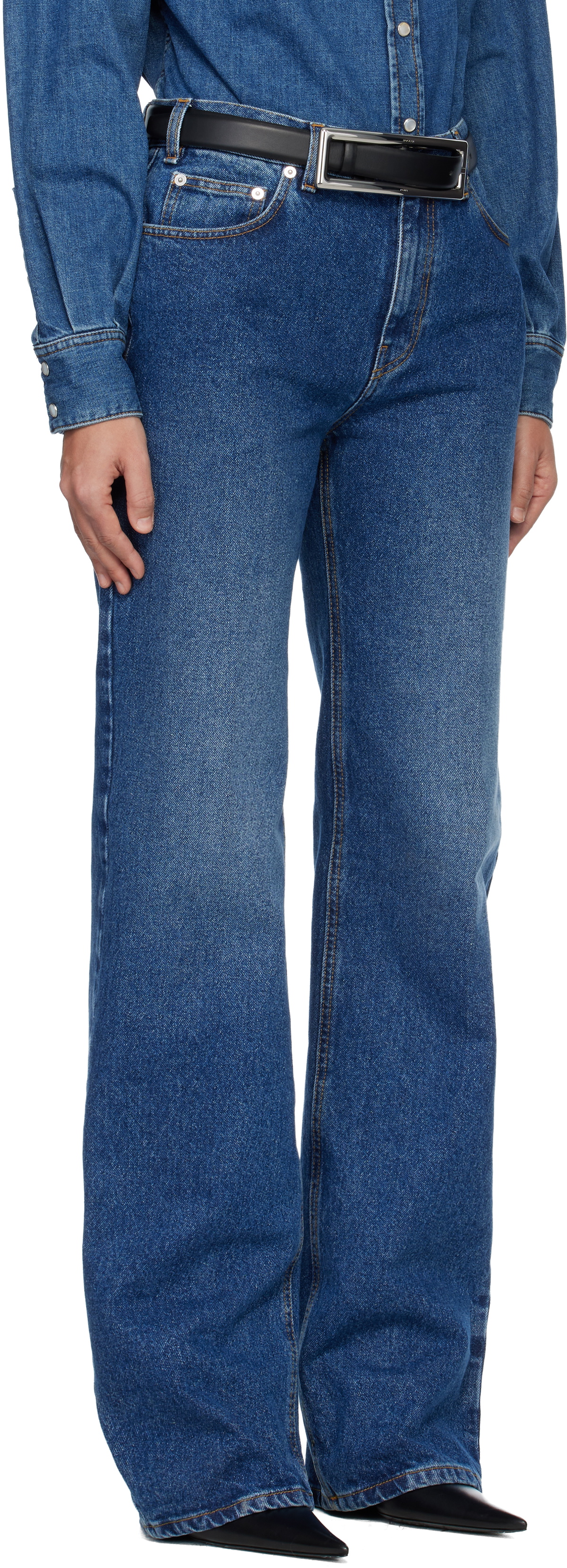 Mugler Blue Five Pocket Straight Denim Jeans