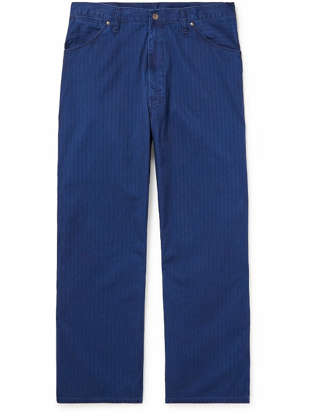 Photo: Beams Plus - Straight-Leg Indigo-Dyed Herringbone Cotton Trousers - Blue