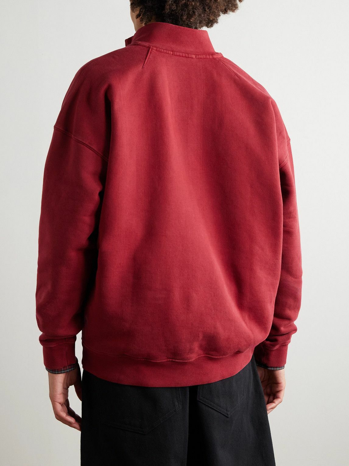 Willy Chavarria - Bravo Logo-Embroidered Cotton-Jersey Half-Zip Sweatshirt - Red
