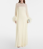 Roland Mouret Feather-trimmed caped silk chiffon gown