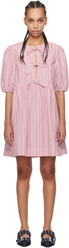 Photo: GANNI Pink Stripe Cotton Mini Bow Tie Minidress