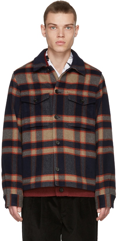 Photo: PS by Paul Smith Navy Wool Check Overshirt