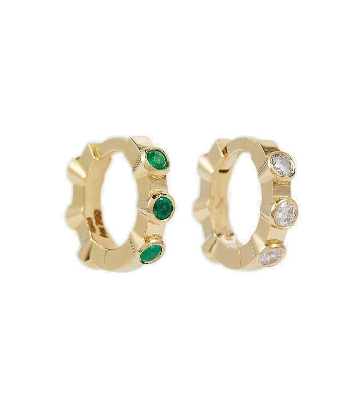 Photo: Ileana Makri Stepping Stone Midi 18kt gold hoop earrings with diamonds and emeralds