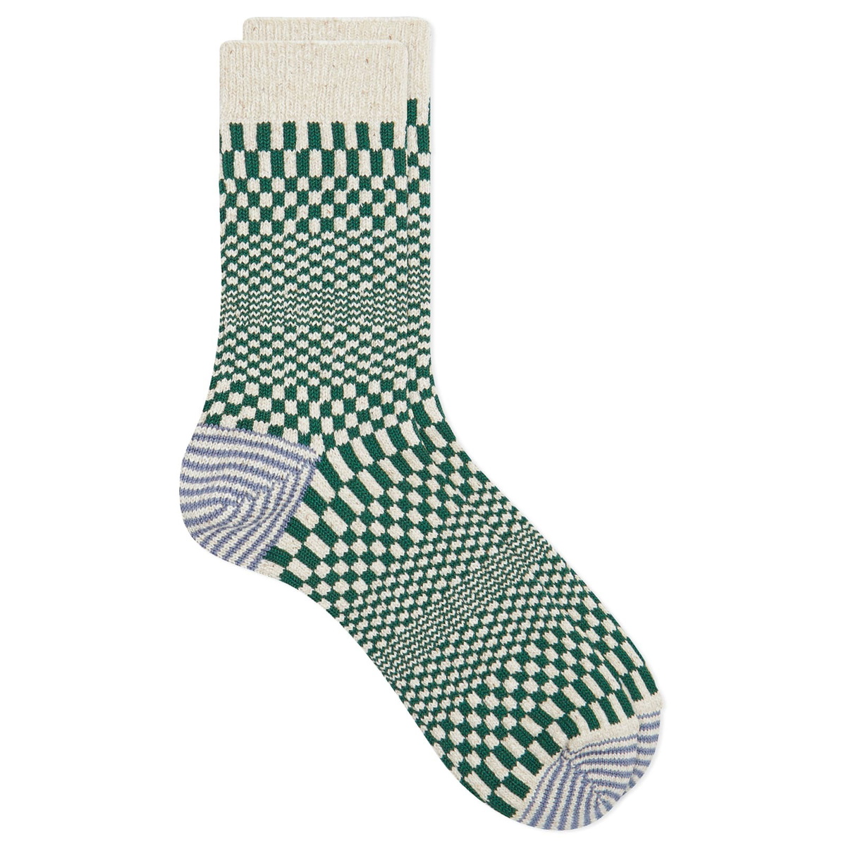 RoToTo Warped Checker Crew Sock in Green