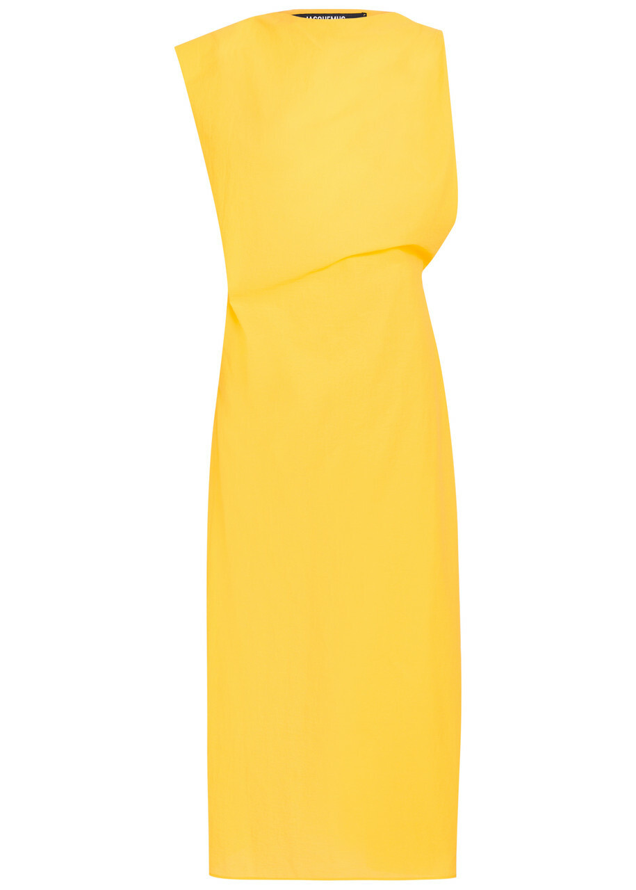 Jacquemus La Robe Drap Draped Cotton-blend Midi Dress Yellow