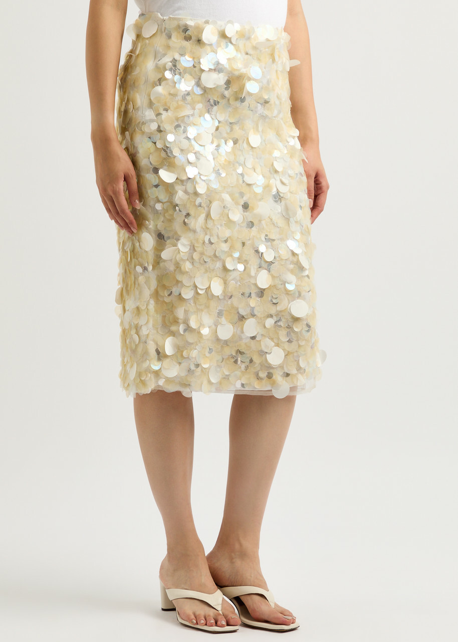 Rohe Paillette-embellished Midi Skirt Cream