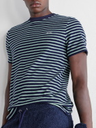 LOEWE - Logo-Embroidered Striped Cotton-Blend Terry T-Shirt - Blue