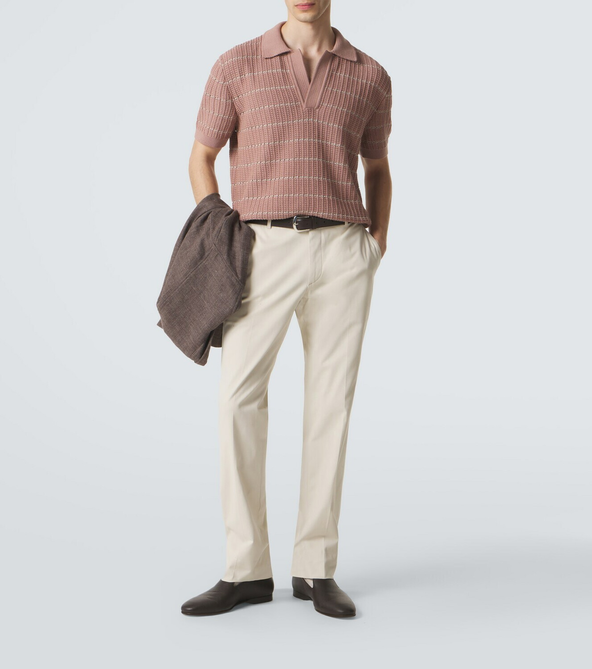Brioni Embroidered cotton and linen polo shirt