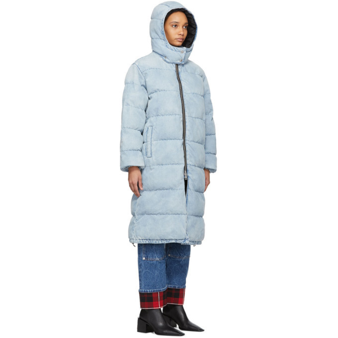 Alexander Wang Blue Bleached Denim Long Puffer Jacket Alexander Wang