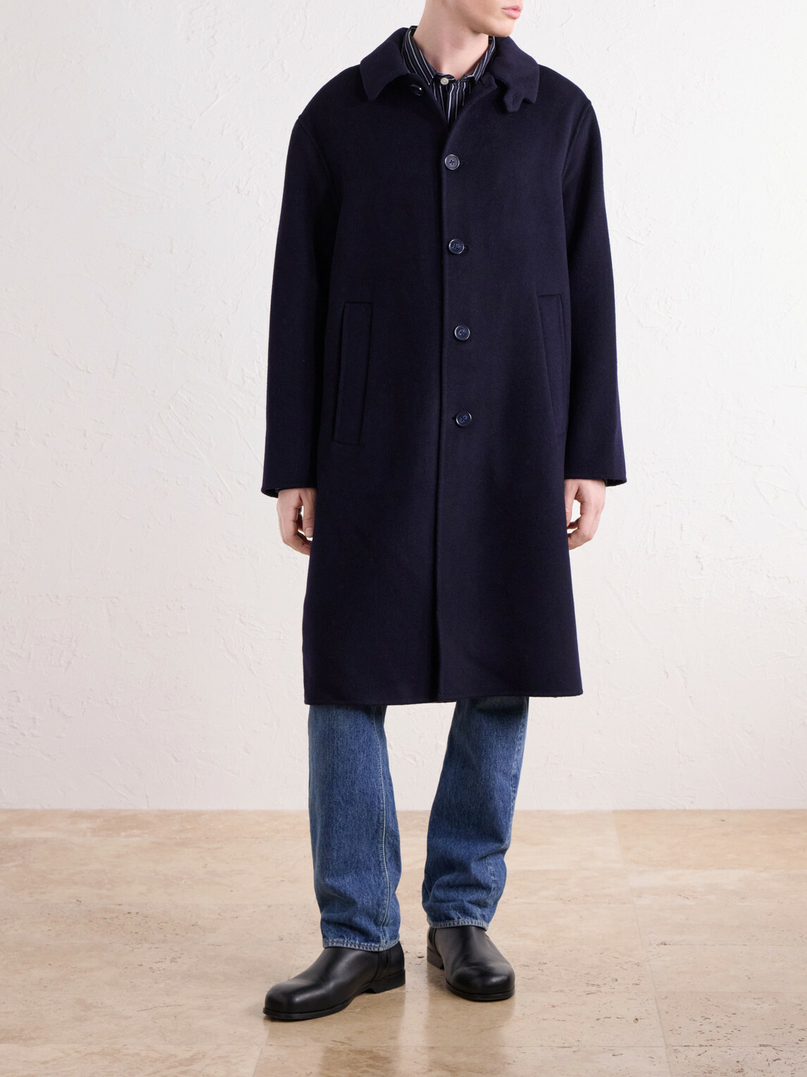 Officine Générale - Braxton Suede-Trimmed Wool Coat - Blue