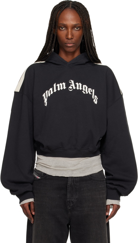 Photo: Palm Angels Black Curved Logo Track Crop Hoodie