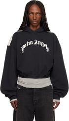 Palm Angels Black Curved Logo Track Crop Hoodie