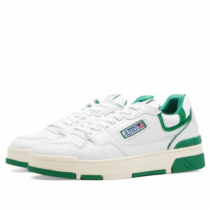 Photo: Autry Men's CLC Low Leather Sneakers in White/Green