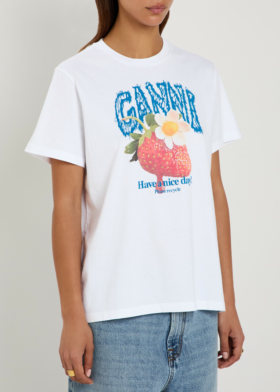 Ganni Printed Cotton T-shirt White