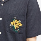 Portuguese Flannel Men's Pique Embroidered Flowers Vacation Shirt in Navy