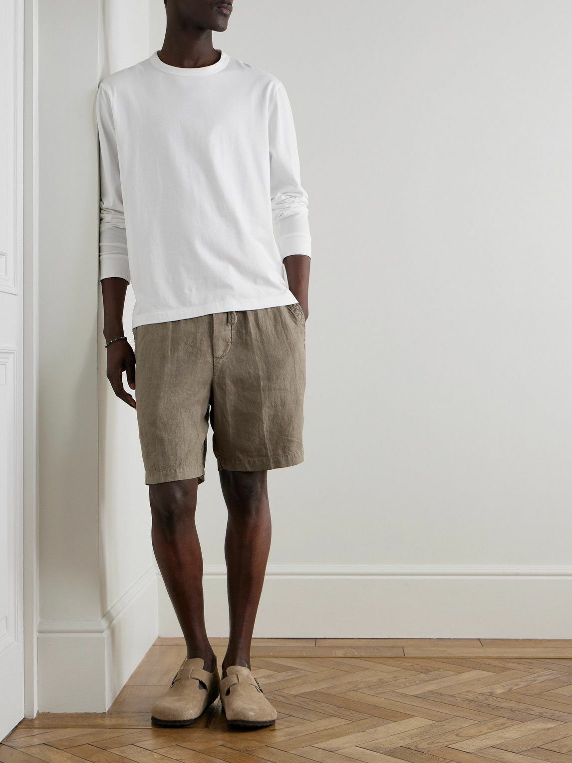 James Perse - Straight-Leg Garment-Dyed Linen Drawstring Shorts - Brown