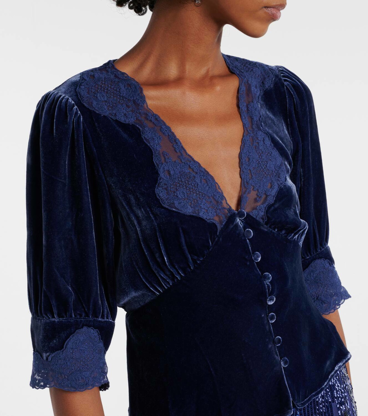 Rixo Amanda lace-trimmed velvet top