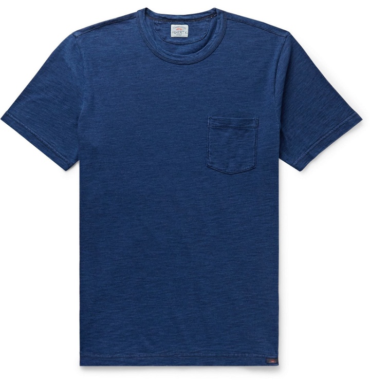 Photo: Faherty - Striped Indigo-Dyed Cotton-Jersey T-Shirt - Blue