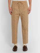 GUCCI - Beige Tapered Cropped Logo-Jacquard Cotton-Blend Suit Trousers - Brown