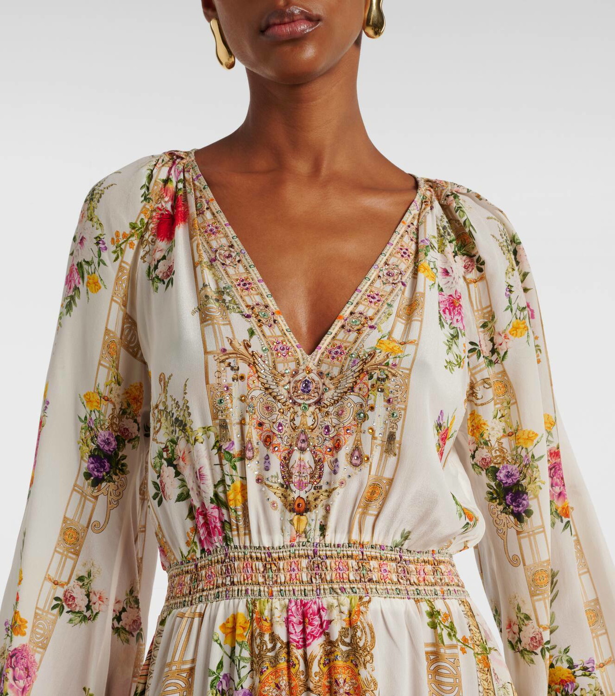 Camilla Floral shirred silk maxi dress Camilla