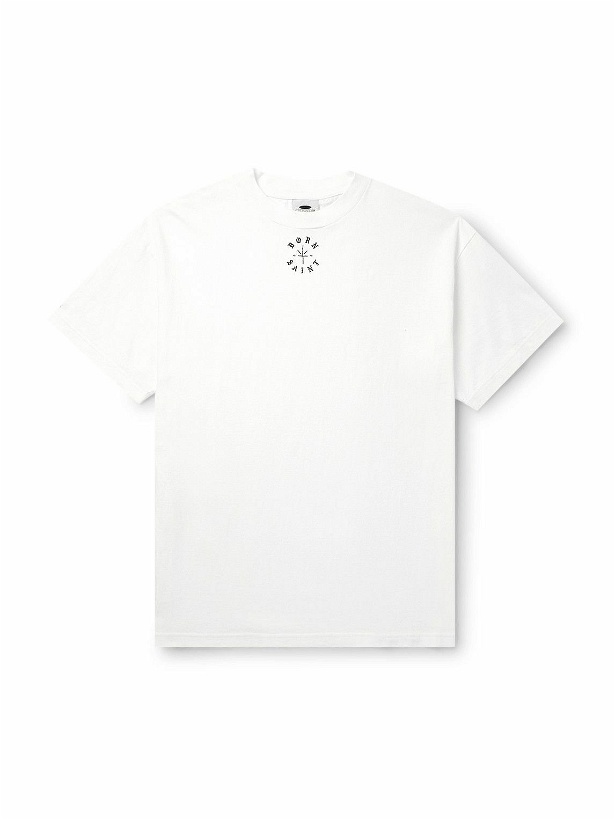 Photo: SAINT Mxxxxxx - Born X Raised Logo-Print Embroidered Cotton-Jersey T-Shirt - White