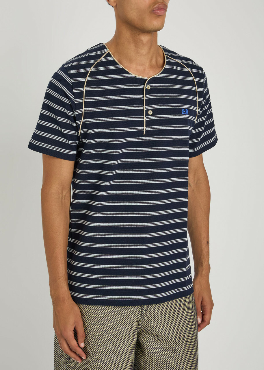 Wales Bonner Isaiah Striped Piqué Cotton-blend T-shirt Navy