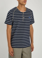 Wales Bonner Isaiah Striped Piqué Cotton-blend T-shirt Navy