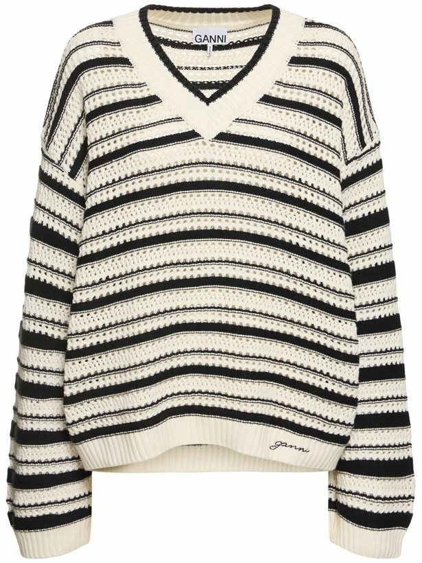 Photo: GANNI Striped Cotton V-neck Sweater