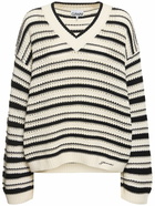 GANNI Striped Cotton V-neck Sweater