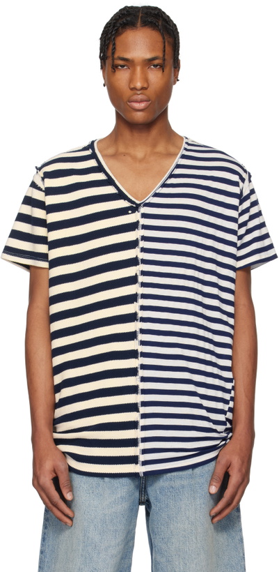 Photo: Greg Lauren Navy & Off-White Slit Striped T-shirt