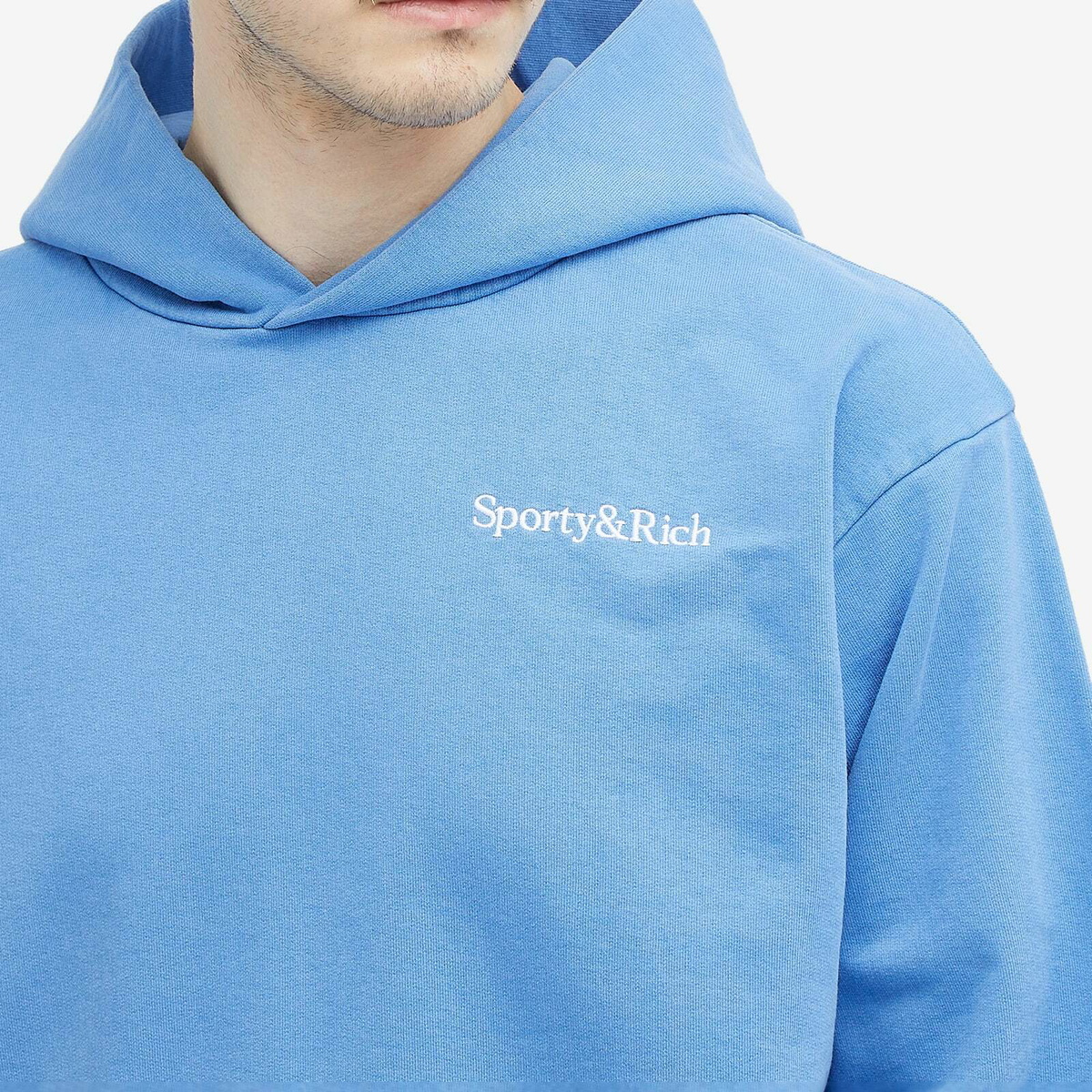 Sporty & Rich Men's Serif Logo Embroidered Hoodie in Dip Dye Blue