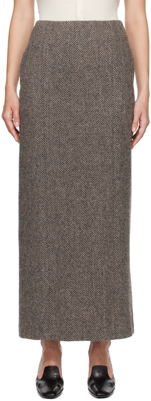 Photo: AURALEE Khaki Lama Shetland Wool Tweed Maxi Skirt
