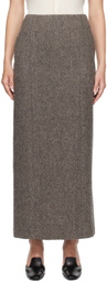 AURALEE Khaki Lama Shetland Wool Tweed Maxi Skirt