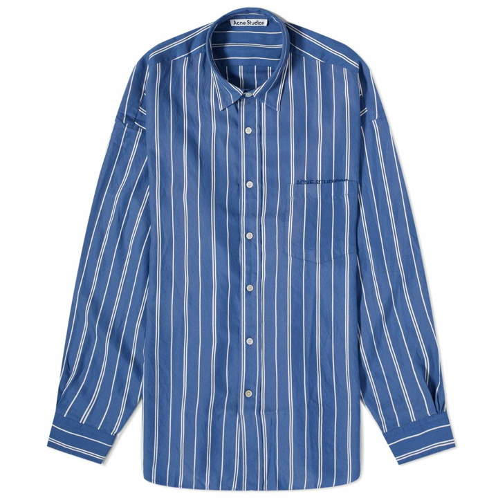 Photo: Acne Studios Men's Setiter Fluid Stripe Shirt in Mid Blue