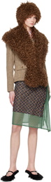 Anna Sui Brown Faux Fur Shawl Scarf