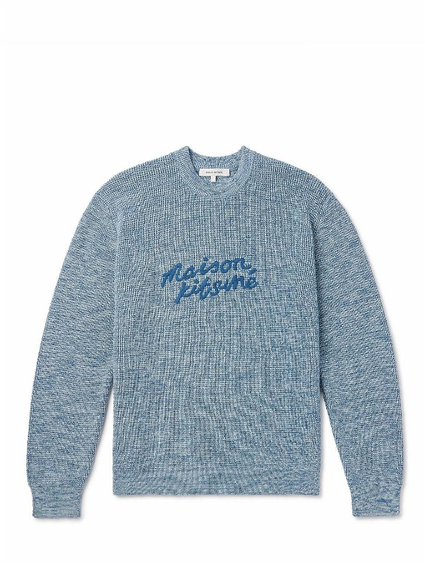 Photo: Maison Kitsuné - Logo-Embroidered Cotton Sweater - Blue