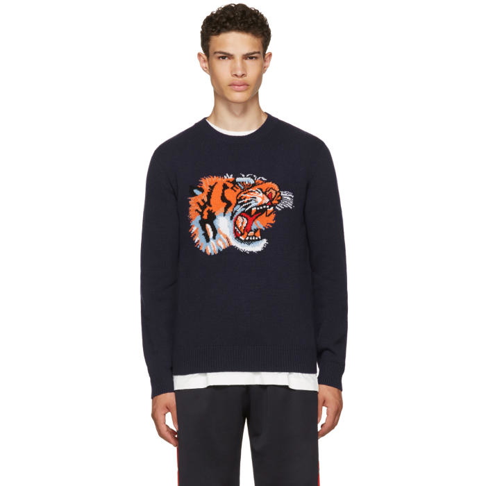 Photo: Gucci Blue Intarsia Loved Tiger Sweater