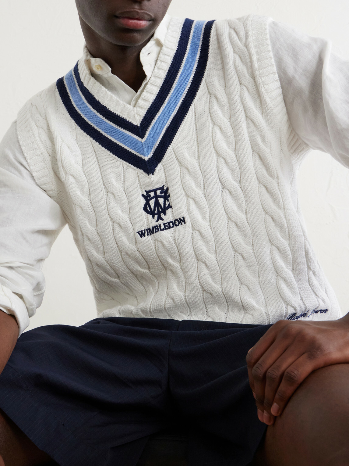 Polo Ralph Lauren - Wimbledon Logo-Embroidered Knitted Cotton Vest - Neutrals