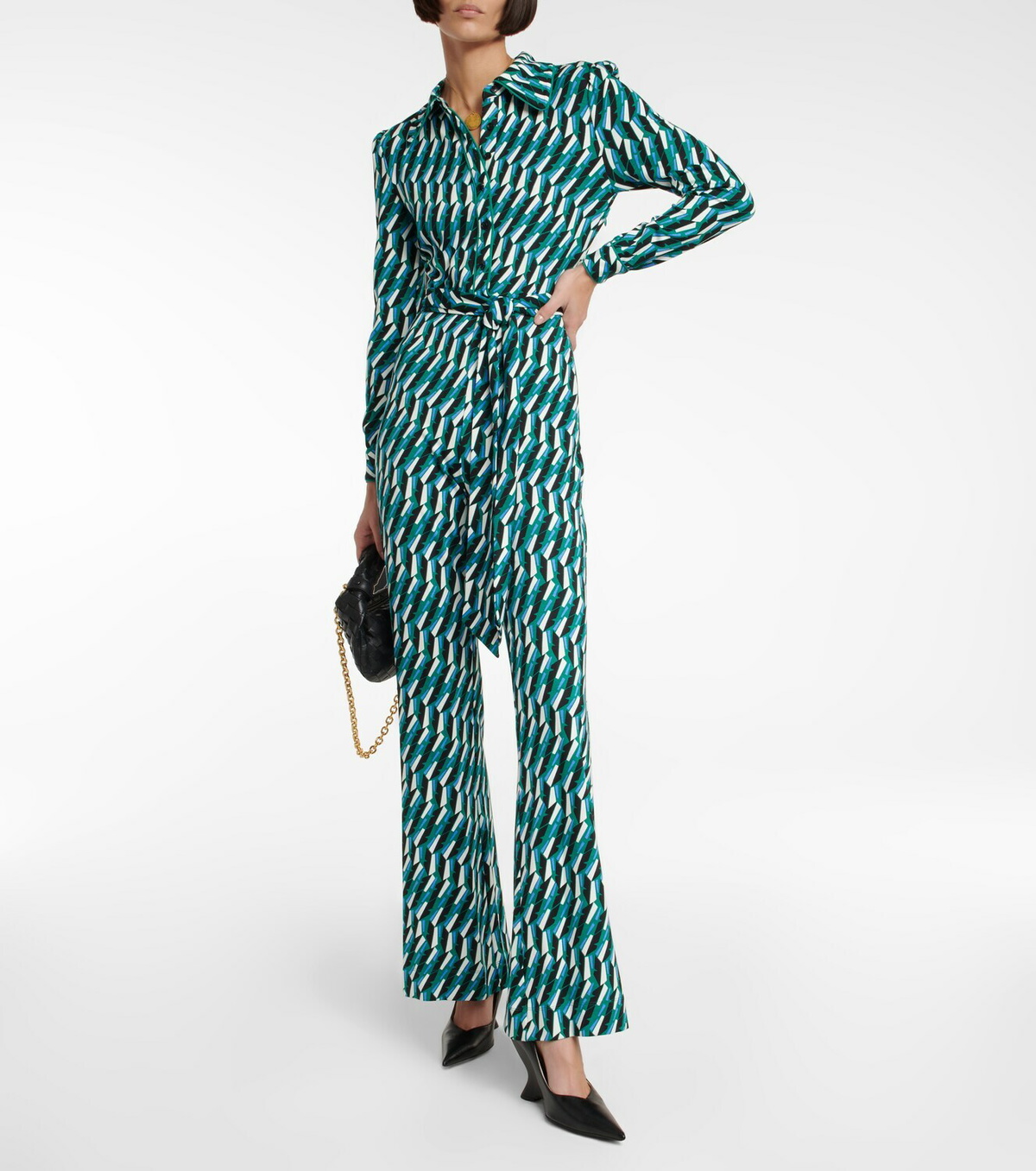 【Diane von Furstenberg】Vネック tie-waistジャンプスーツ Diane von Furstenberg - Printed tie-waist jumpsuit Diane von