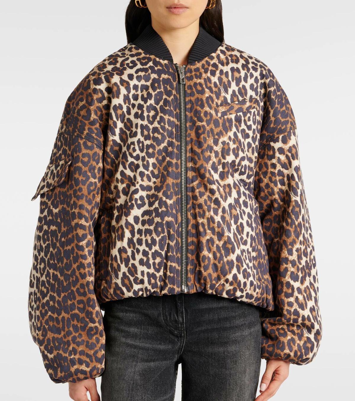 Ganni Leopard-print canvas bomber jacket GANNI