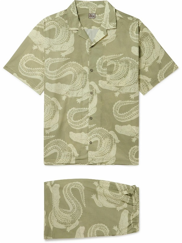Photo: Desmond & Dempsey - Camp-Collar Printed Cotton Pyjama Set - Green