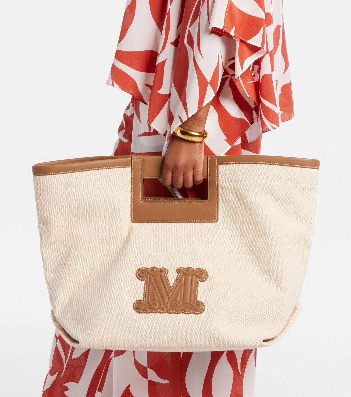 Max Mara Ecru Small canvas tote bag
