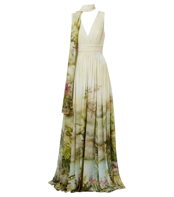 Photo: Elie Saab Scarf-detail printed georgette gown