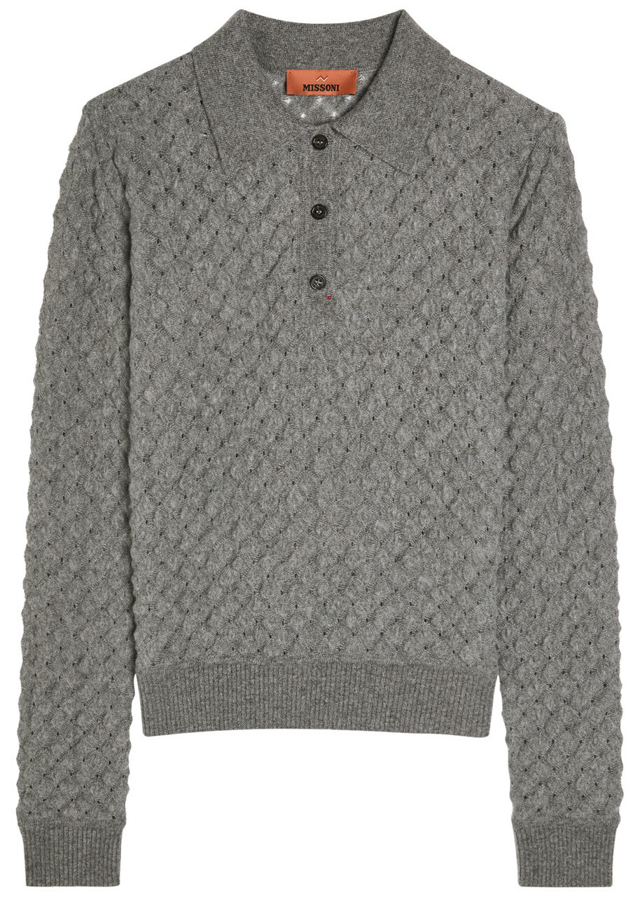 Missoni Textured-knit Cashmere Polo top Grey
